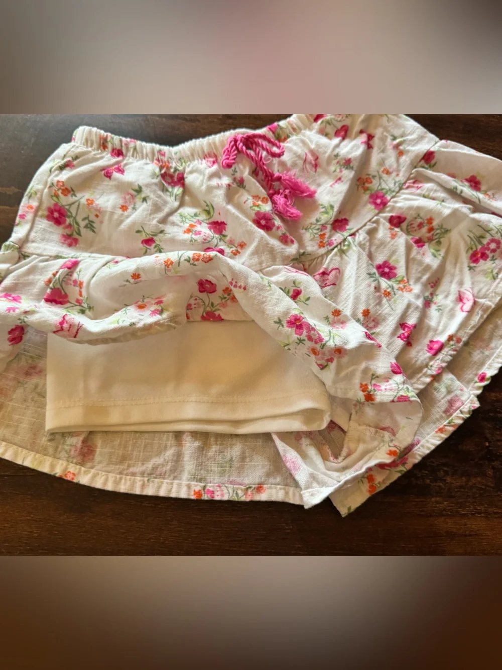 Floral Ruffle Skort in White and Pink
